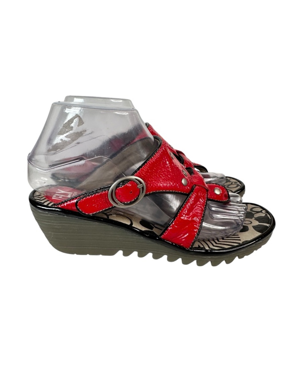 Fly London Red Patent Comfort Wedge Sandals Platform Slingback Euro 37 Size 6